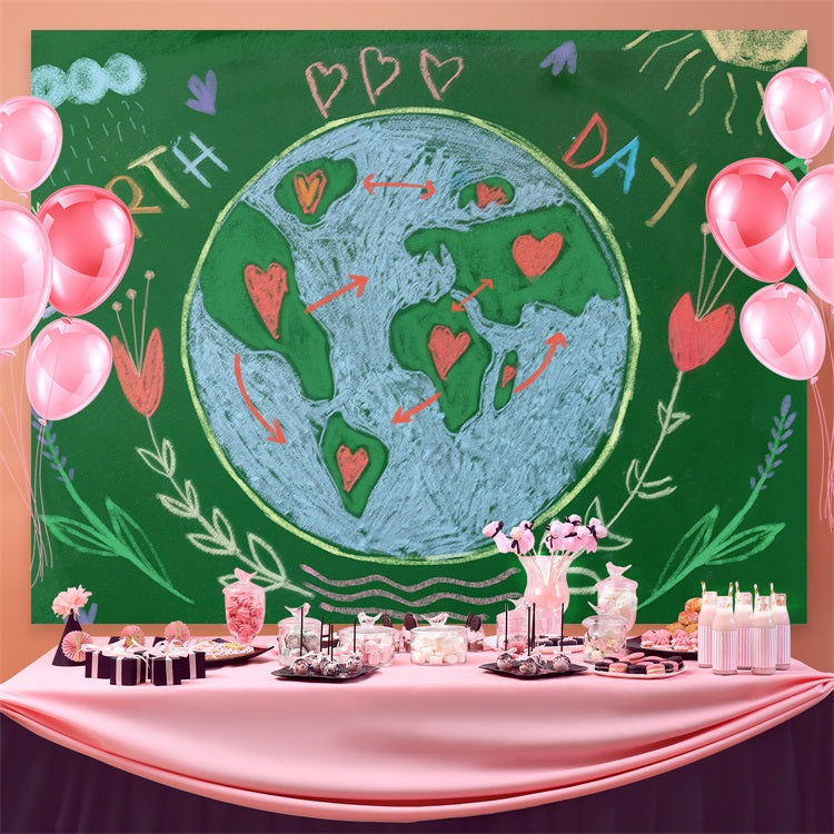Happy Earth Day Backdrop Chalkboard Hand-Drawn Earth Backdrop GTY3-53