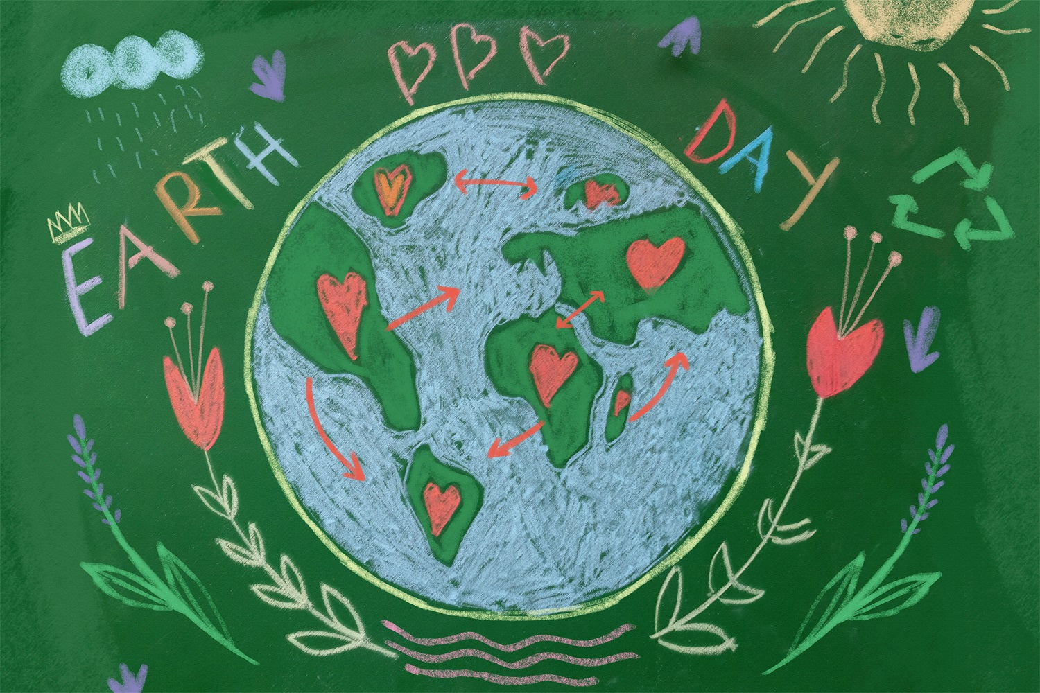 Happy Earth Day Backdrop Chalkboard Hand-Drawn Earth Backdrop GTY3-53