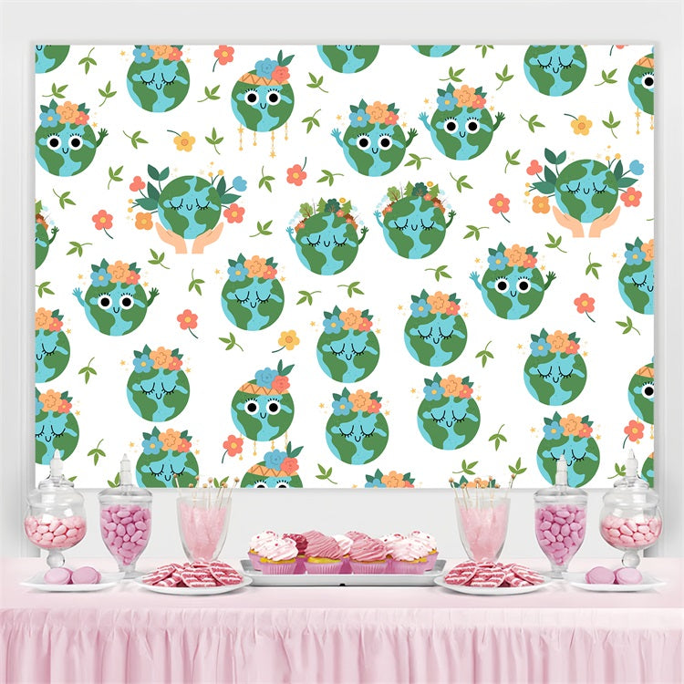 Happy Earth Day Backdrop Cute Floral Earth Pattern Backdrop GTY3-56