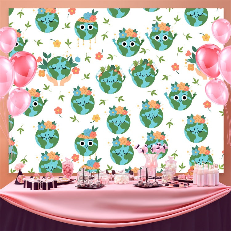 Happy Earth Day Backdrop Cute Floral Earth Pattern Backdrop GTY3-56
