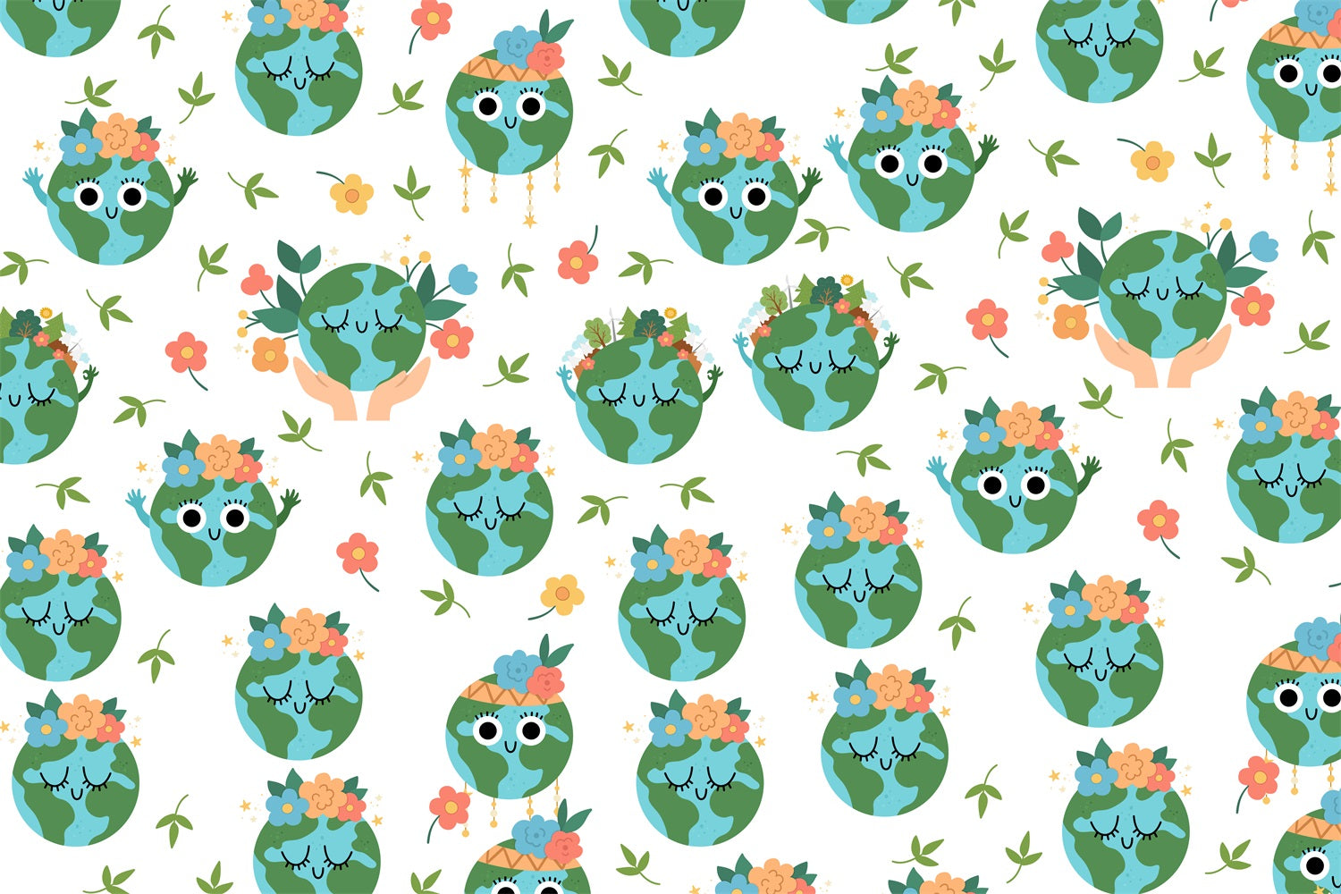 Happy Earth Day Backdrop Cute Floral Earth Pattern Backdrop GTY3-56
