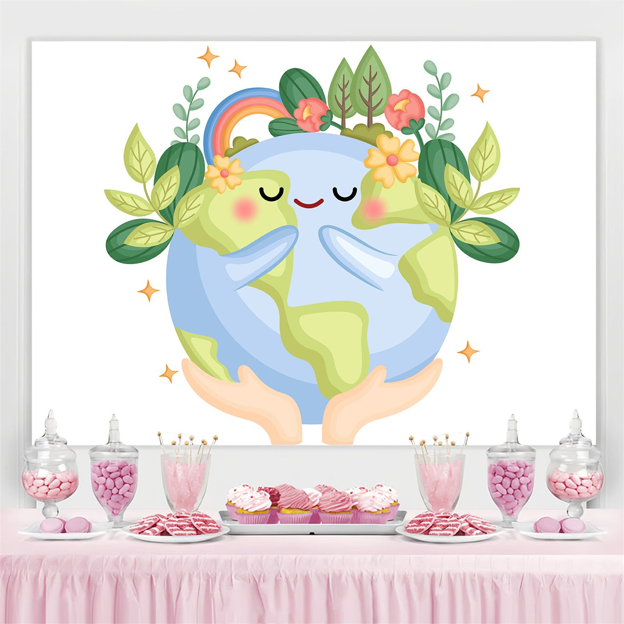 Happy Earth Day Backdrop Cute Planet Hugging Nature Backdrop GTY3-57