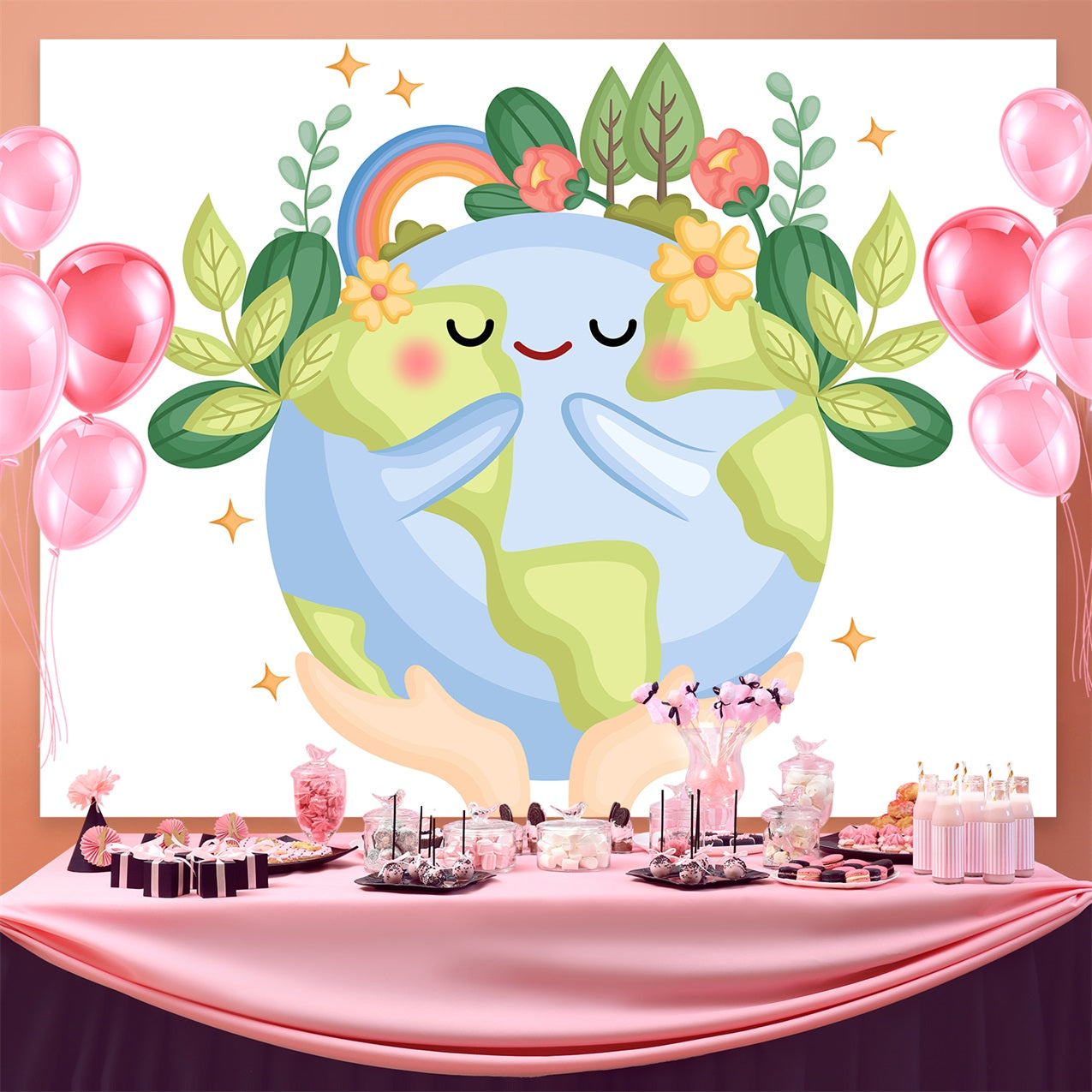 Happy Earth Day Backdrop Cute Planet Hugging Nature Backdrop GTY3-57