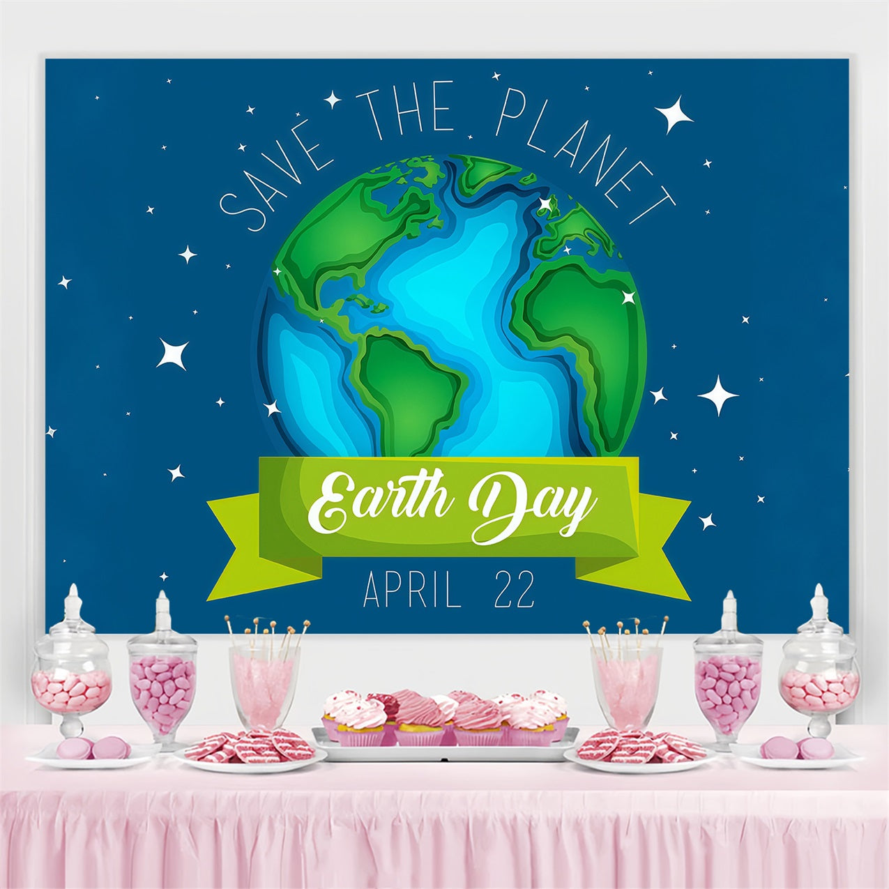 Happy Earth Day Backdrop Save The Planet Blue Earth Backdrop GTY3-58