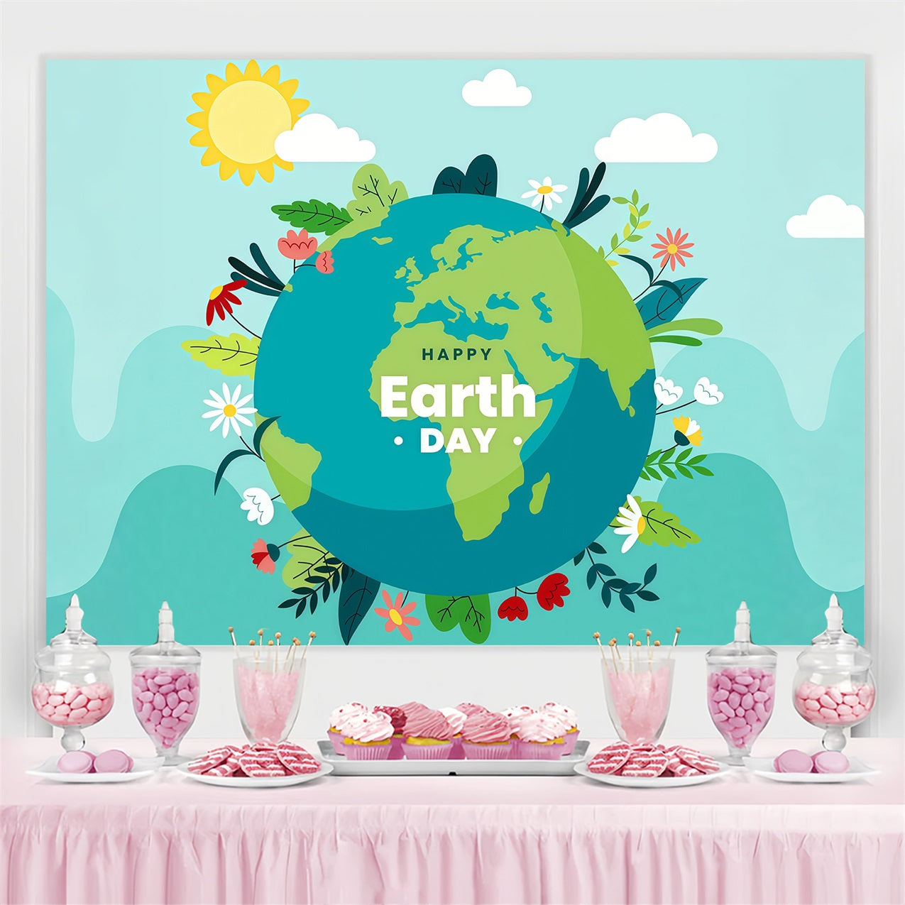 Happy Earth Day Backdrop Blue Sky Sunshine Nature Photography Backdrop GTY3-59