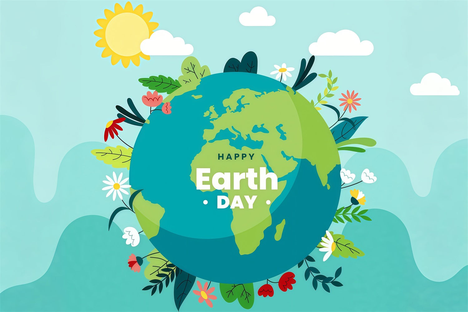 Happy Earth Day Backdrop Blue Sky Sunshine Nature Photography Backdrop GTY3-59