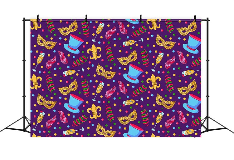 Purim Backdrop Golden Mask Feathers Party Backdrop GTY3-6