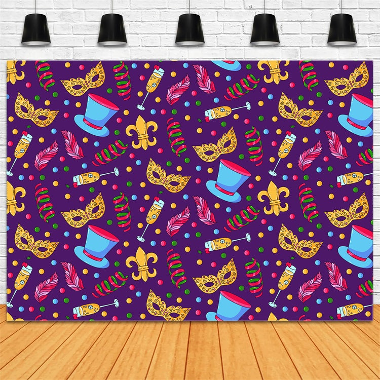 Purim Backdrop Golden Mask Feathers Party Backdrop GTY3-6