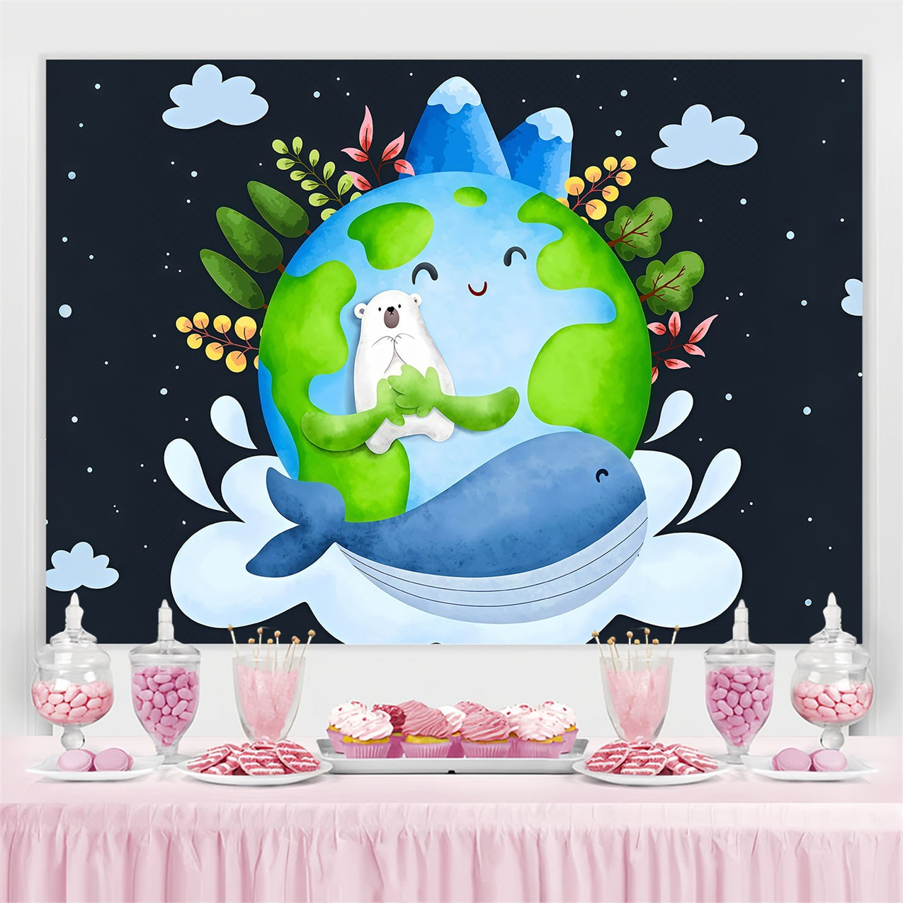 Happy Earth Day Backdrop Polar Bear Whale Eco-Friendly Backdrop GTY3-60