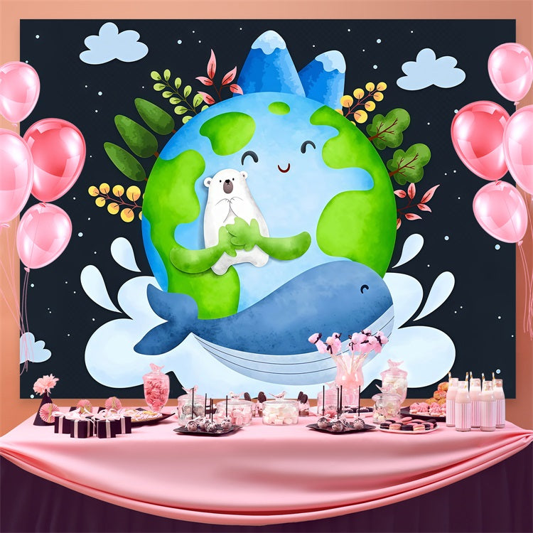 Happy Earth Day Backdrop Polar Bear Whale Eco-Friendly Backdrop GTY3-60