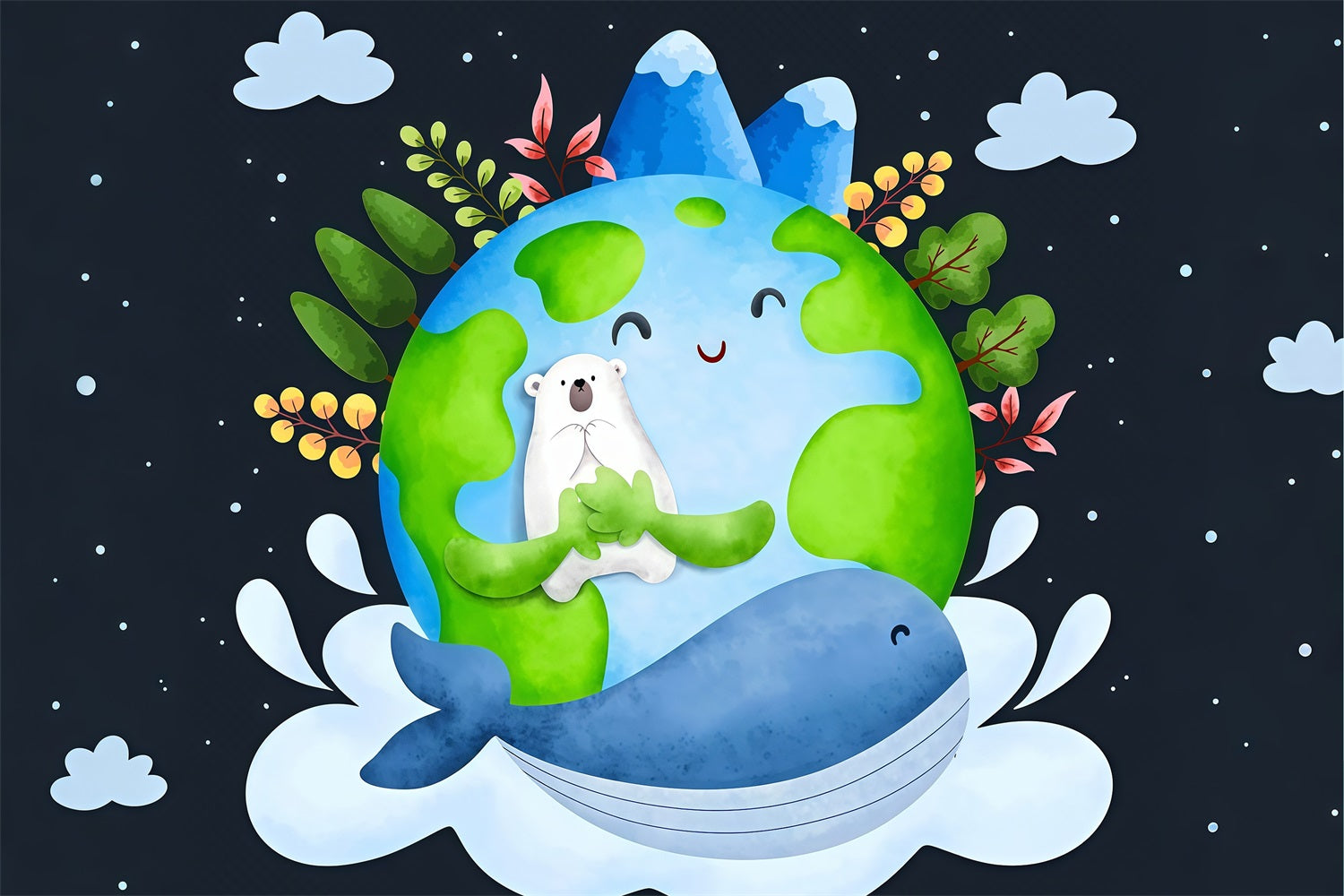 Happy Earth Day Backdrop Polar Bear Whale Eco-Friendly Backdrop GTY3-60