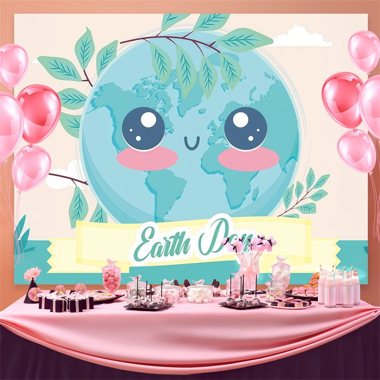 Happy Earth Day Backdrop Smiling Planet Earth Backdrop GTY3-61