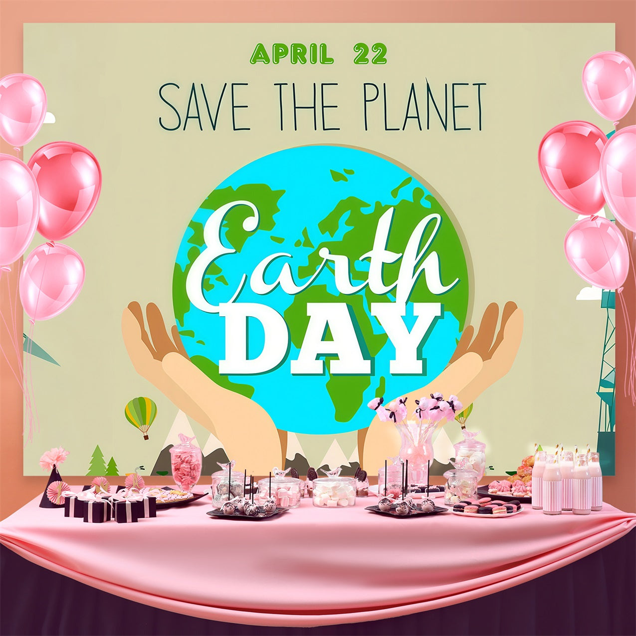 Happy Earth Day Backdrop April 22 Hands Holding Earth Backdrop GTY3-63