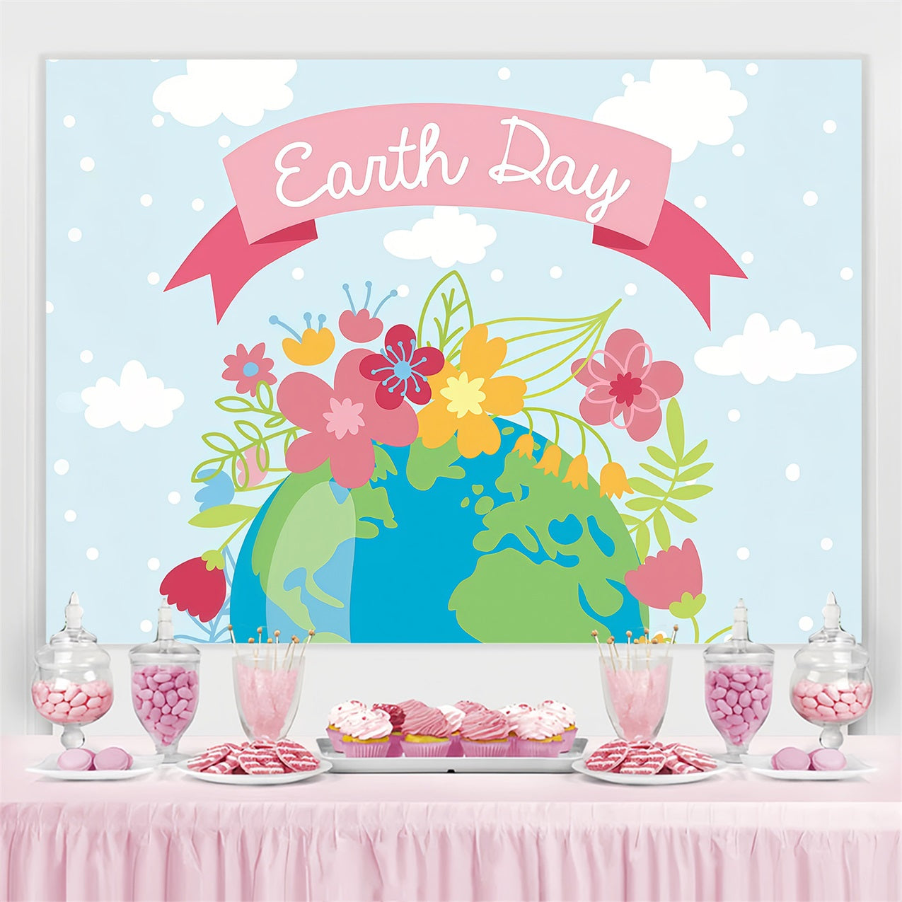 Happy Earth Day Backdrop Floral Earth Day Celebration Backdrop GTY3-66
