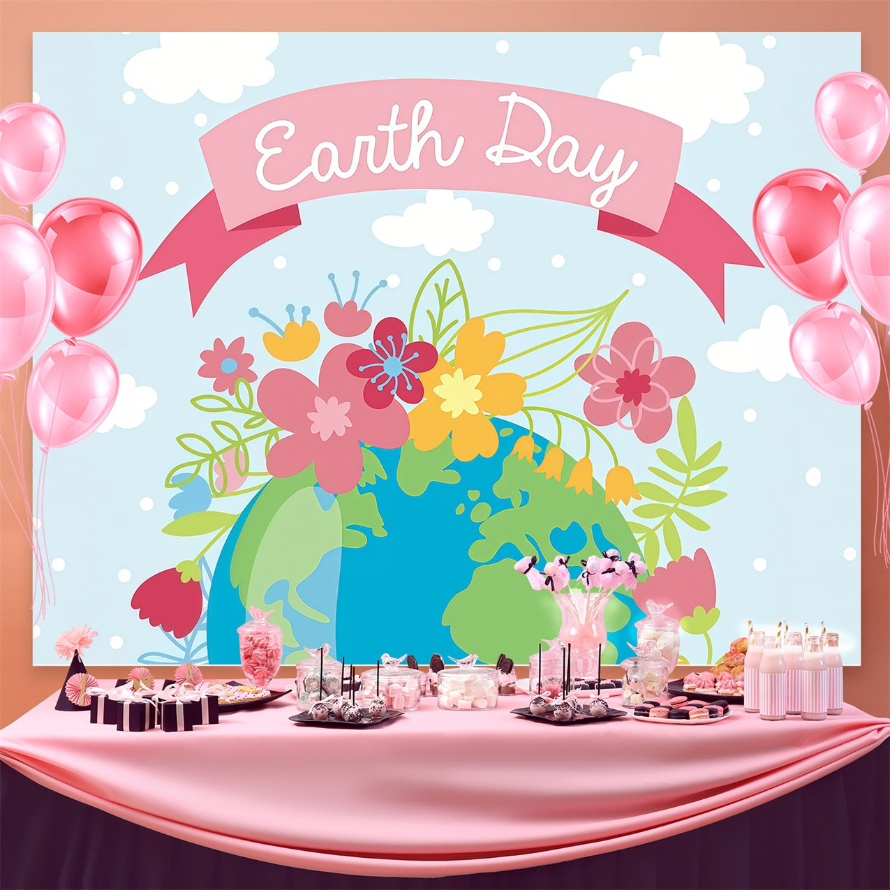 Happy Earth Day Backdrop Floral Earth Day Celebration Backdrop GTY3-66