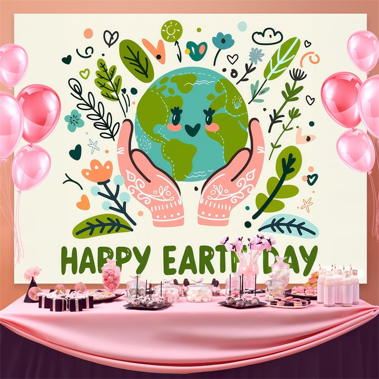Happy Earth Day Backdrop Floral Love Hand Drawn Backdrop GTY3-68