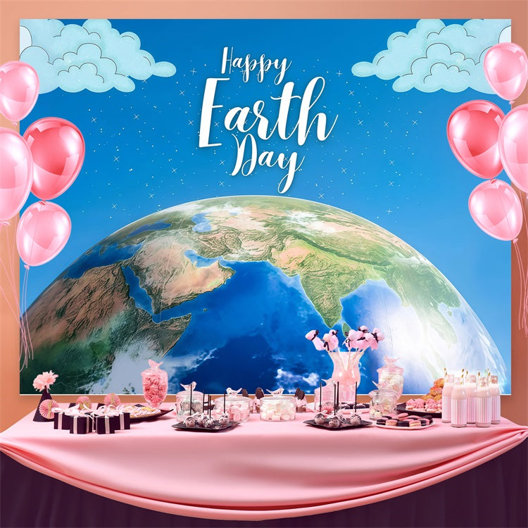 Happy Earth Day Backdrop Cloudy Cloudy Sky Planet Backdrop GTY3-71