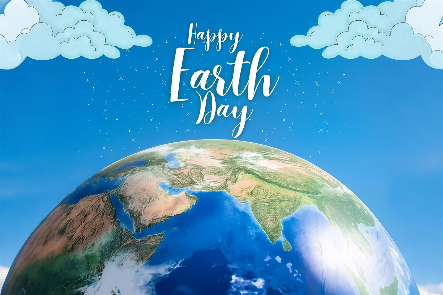 Happy Earth Day Backdrop Cloudy Cloudy Sky Planet Backdrop GTY3-71