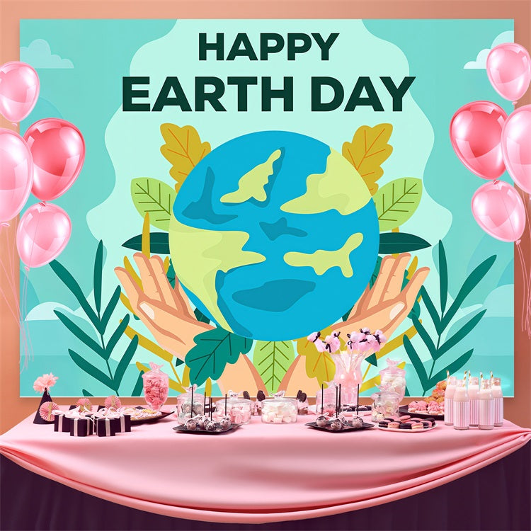 Happy Earth Day Backdrop Greenery Hands Holding Earth Backdrop GTY3-72