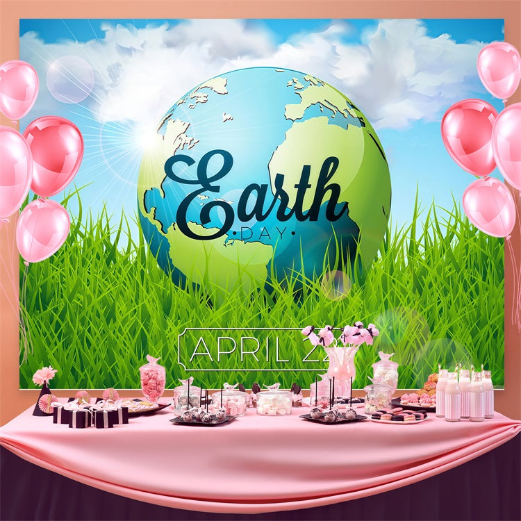Happy Earth Day Backdrop Green Grass April 22 Backdrop GTY3-74