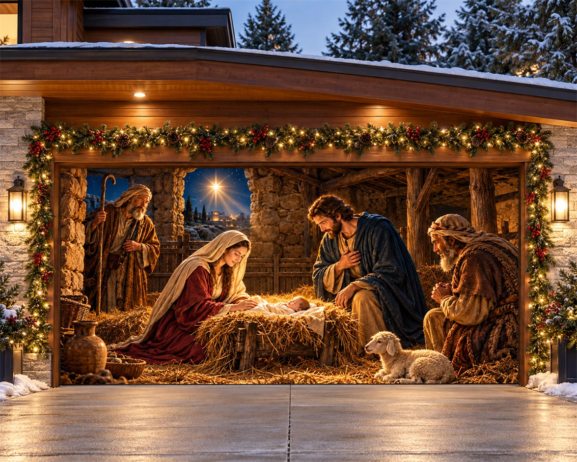 Nativity Christmas Garage Door Cover Starry Jesus Manger Christmas Garage Door Cover HQ610-10-2 Car