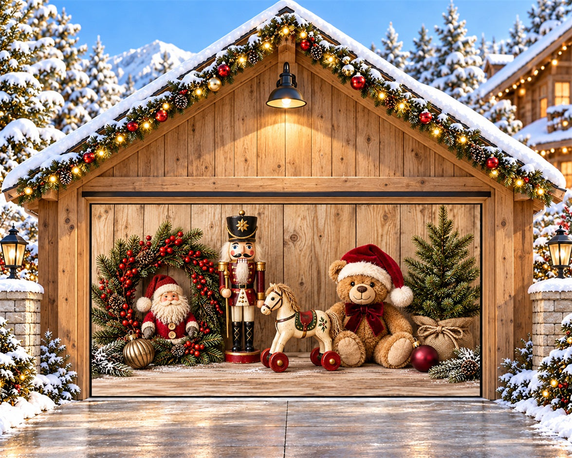 Nutcracker Christmas Garage Door Cover Rustic Santa Toys Christmas Holiday Garage Door Cover HQ610-100-2 Car
