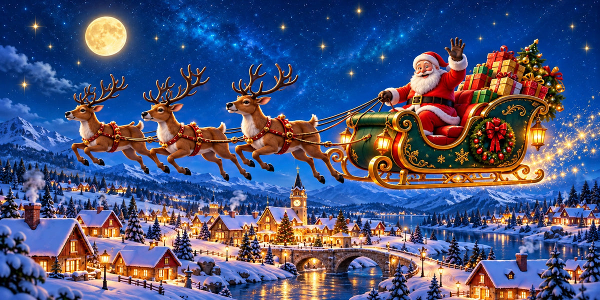 Snowy Village Christmas Garage Door Banner Santa Sleigh Starlight Christmas Garage Door Banner Decoration HQ610-102-2 Car