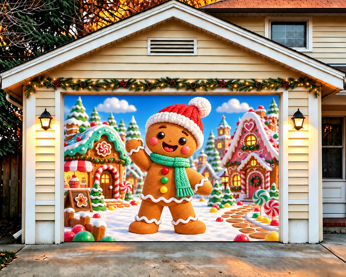 Gingerbread Christmas Garage Door Cover Snow Candy Village Christmas Garage Door Cover HQ610-103-1 Car