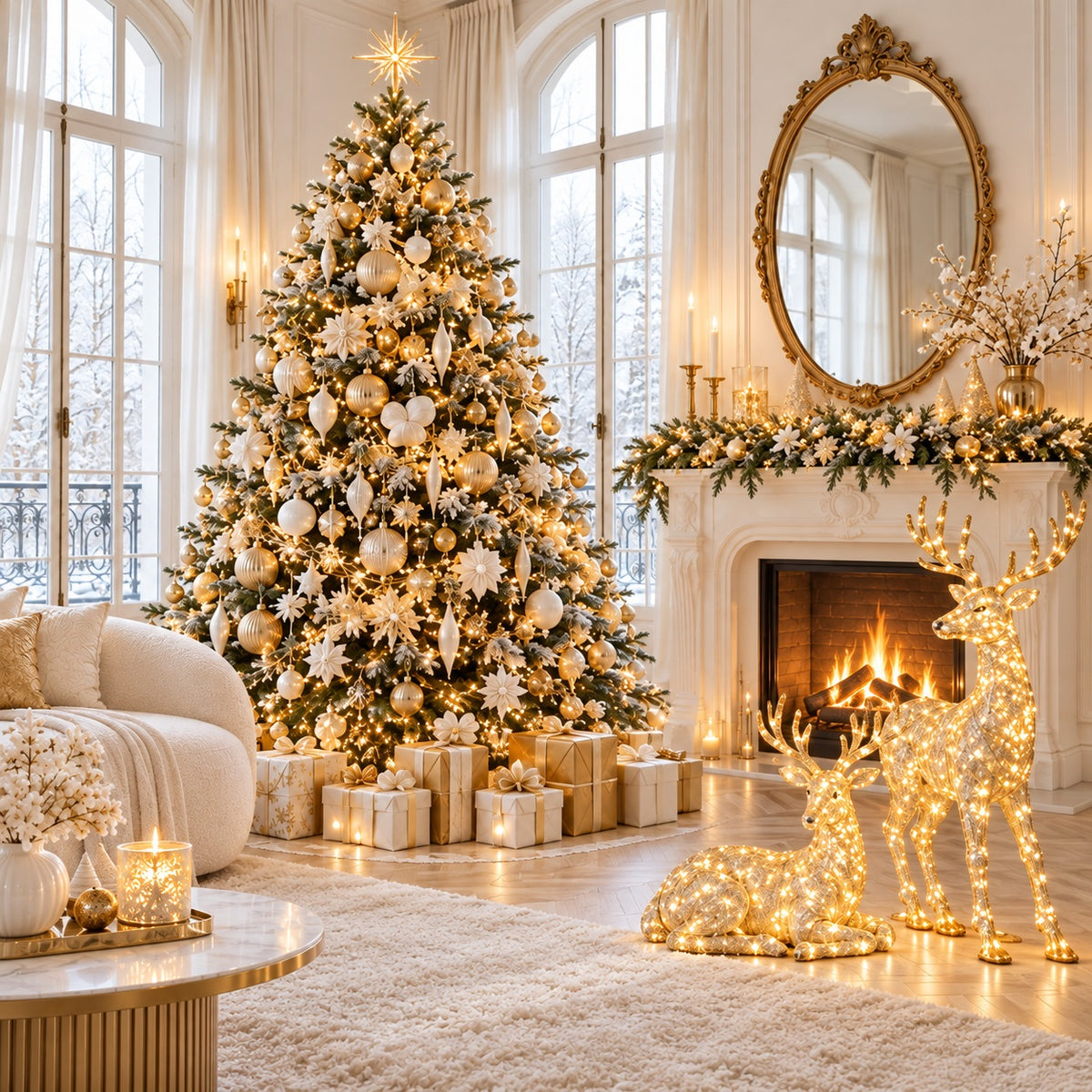Elegant Christmas Garage Door Cover Fireplace Reindeer Livingroom Christmas Garage Door Decoration HQ610-104-1 Car