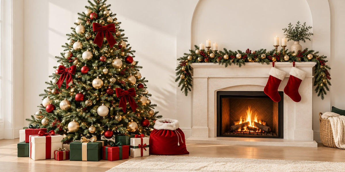 Modern Christmas Garage Door Cover Red Bow Fireplace Christmas Garage Door Decor HQ610-105-2 Car