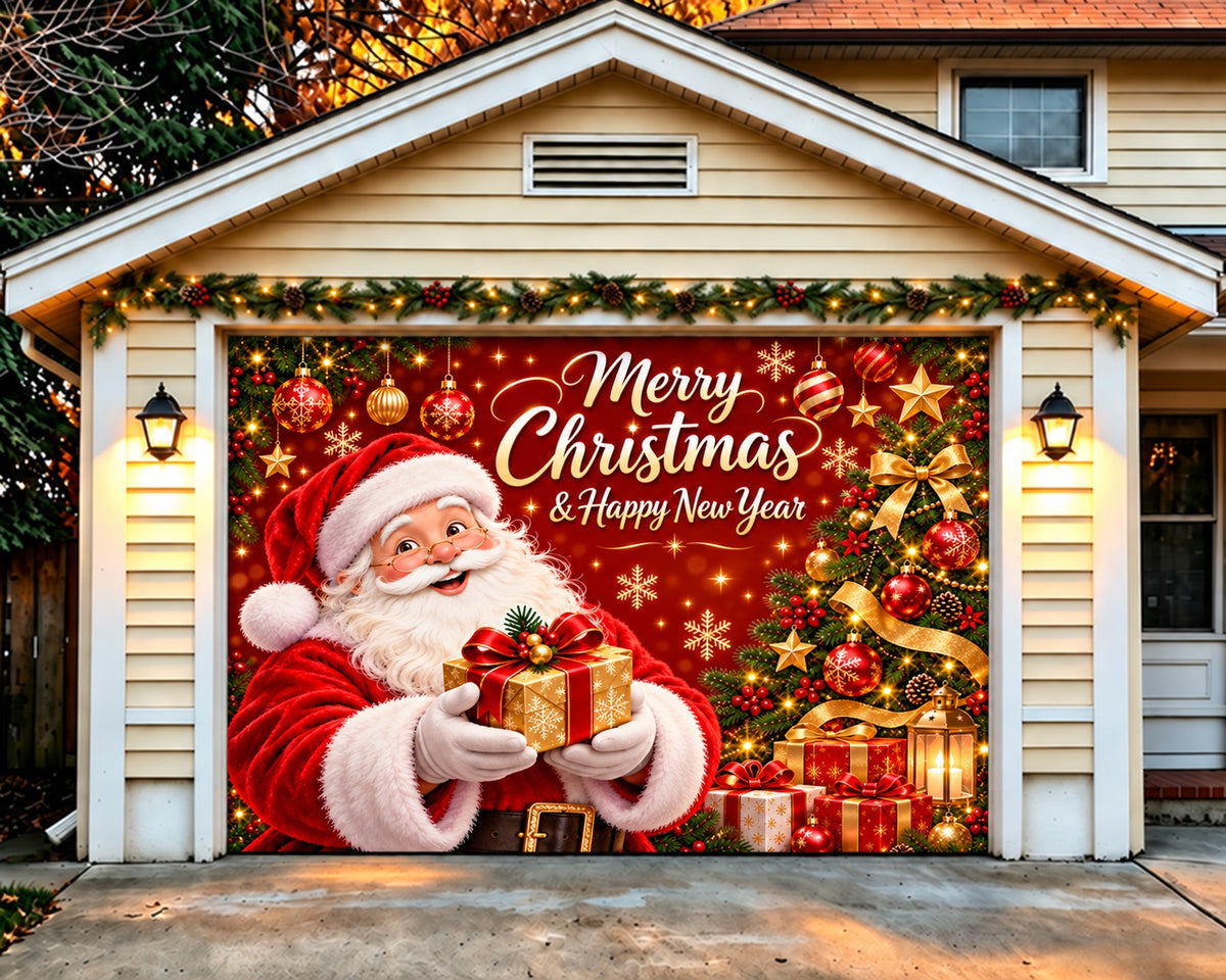 Merry Christmas Garage Door Cover Santa Gift Tree Christmas Garage Door Banner HQ610-106-1 Car