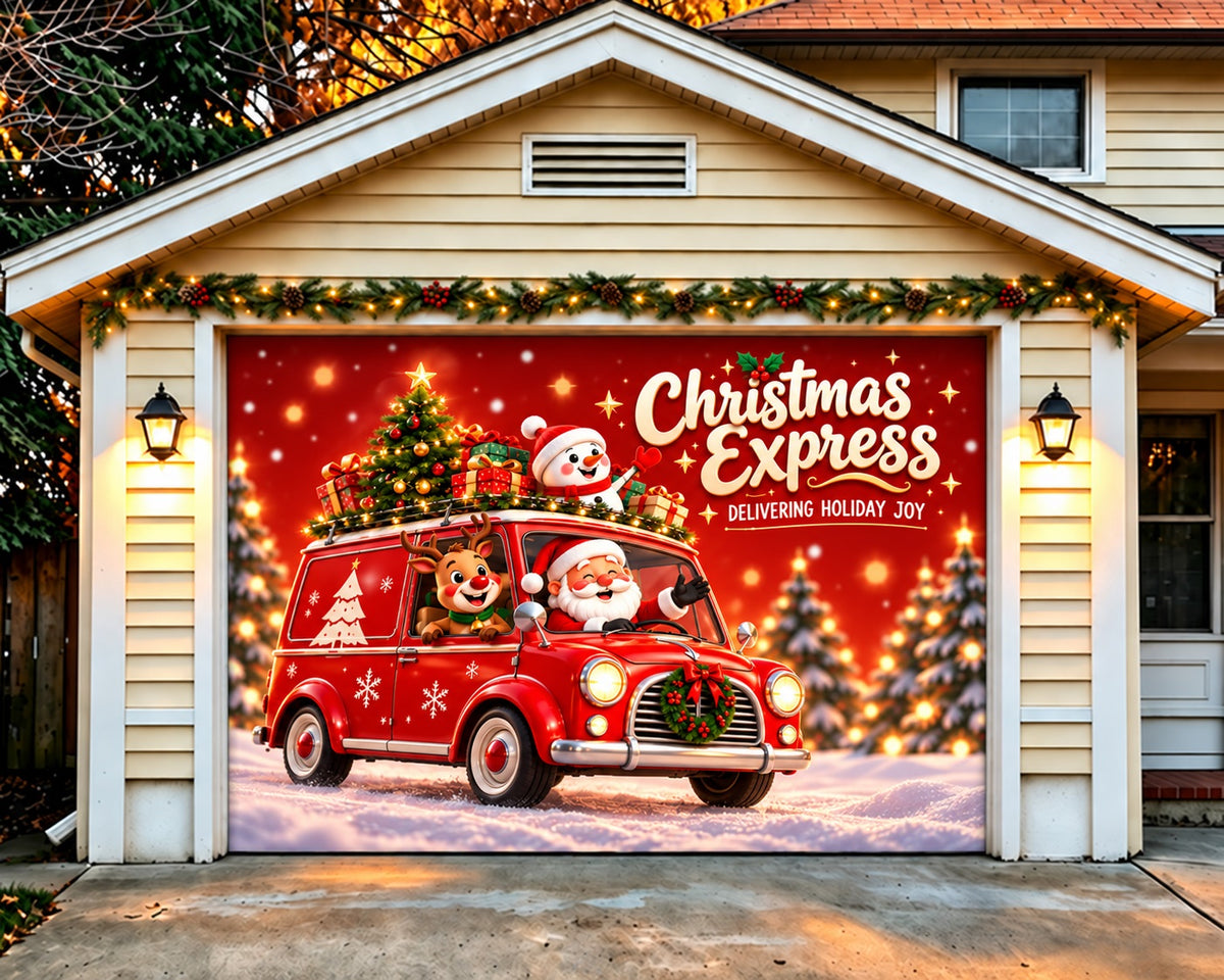 Christmas Party Garage Door Cover Express Red Truck Outdoor Christmas Garage Door Cover HQ610-108-1 Car