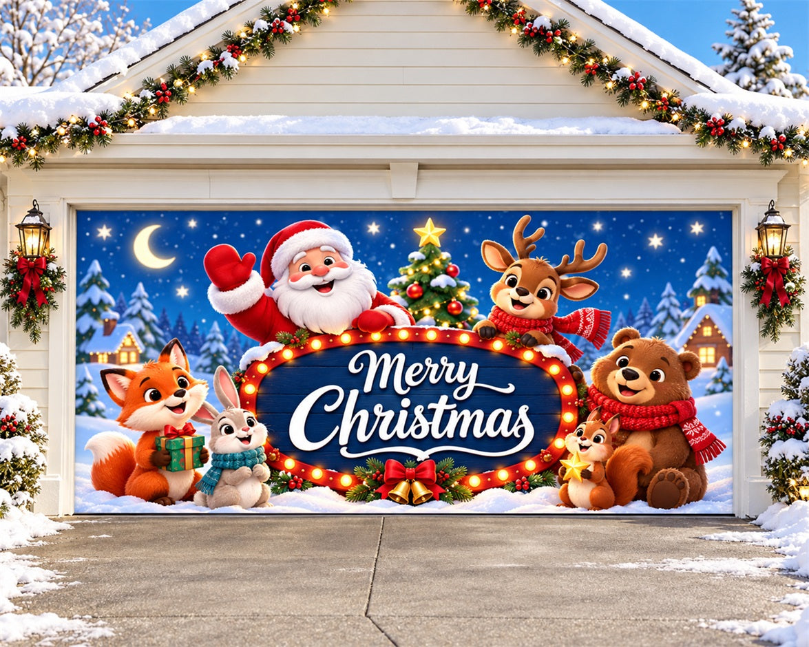 Christmas Theme Garage Door Cover Santa Animal Sign Christmas Holiday Garage Door Cover HQ610-109-2 Car