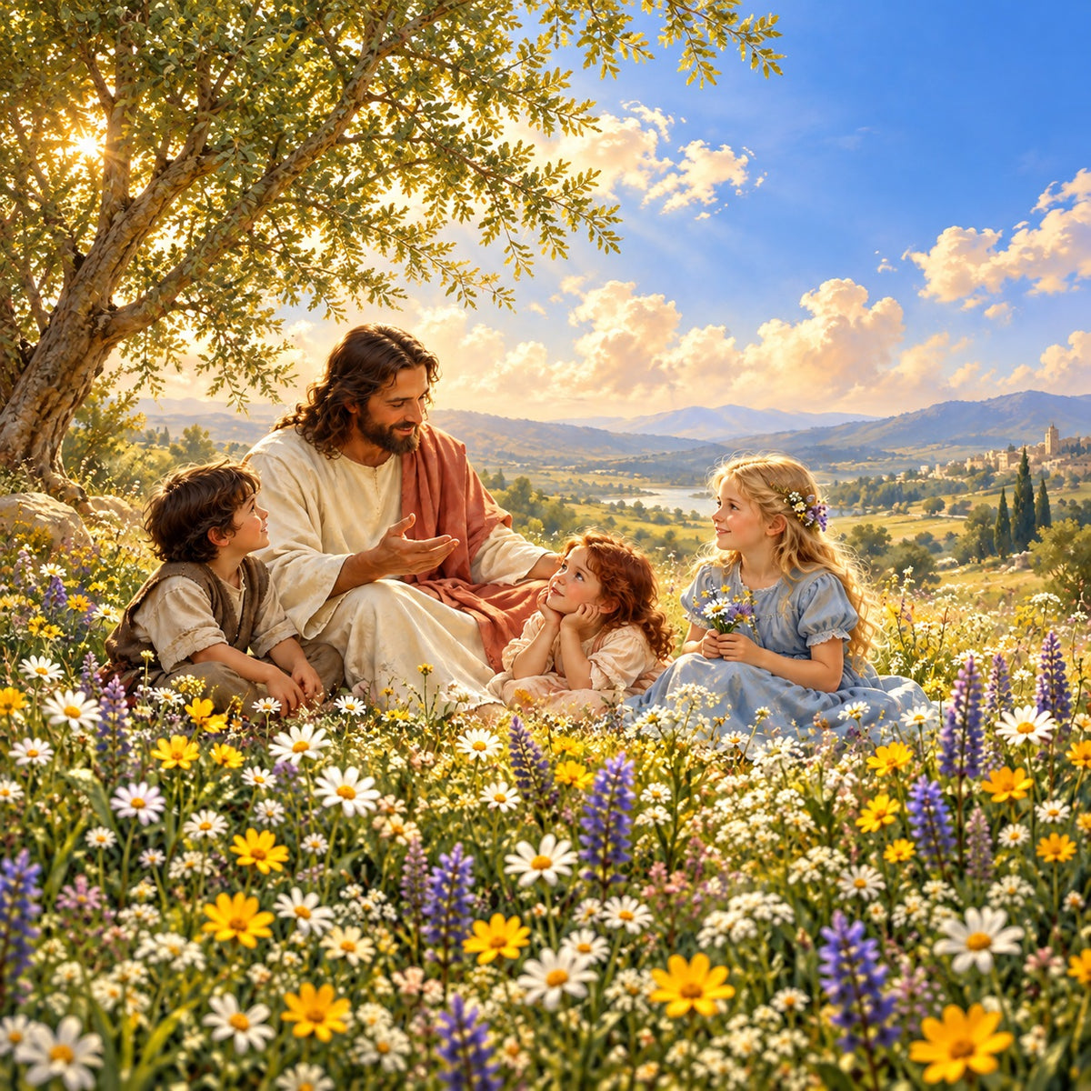 Religious Christmas Garage Door Cover Jesus Children Wildflowers Christmas Outdoor Garage Door Decor HQ610-11-1 Car