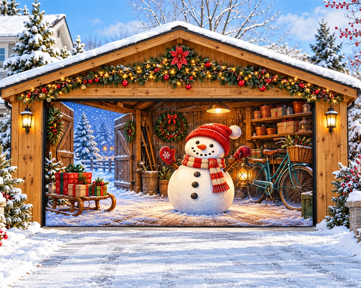 Rustic Christmas Garage Door Cover Snowman Barn Lantern Christmas Garage Door Decor HQ610-114-2 Car