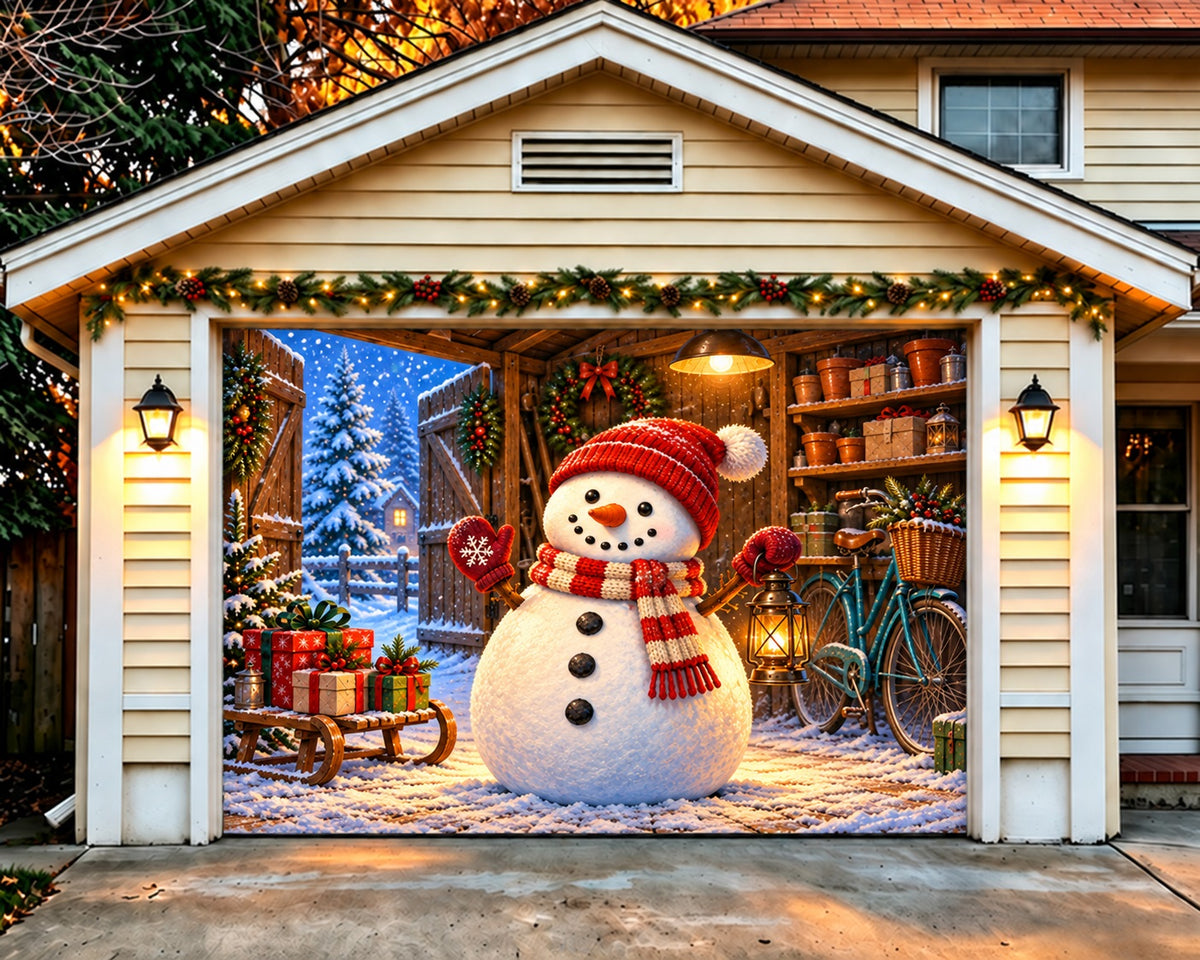 Rustic Christmas Garage Door Cover Snowman Barn Lantern Christmas Garage Door Decor HQ610-114-1 Car