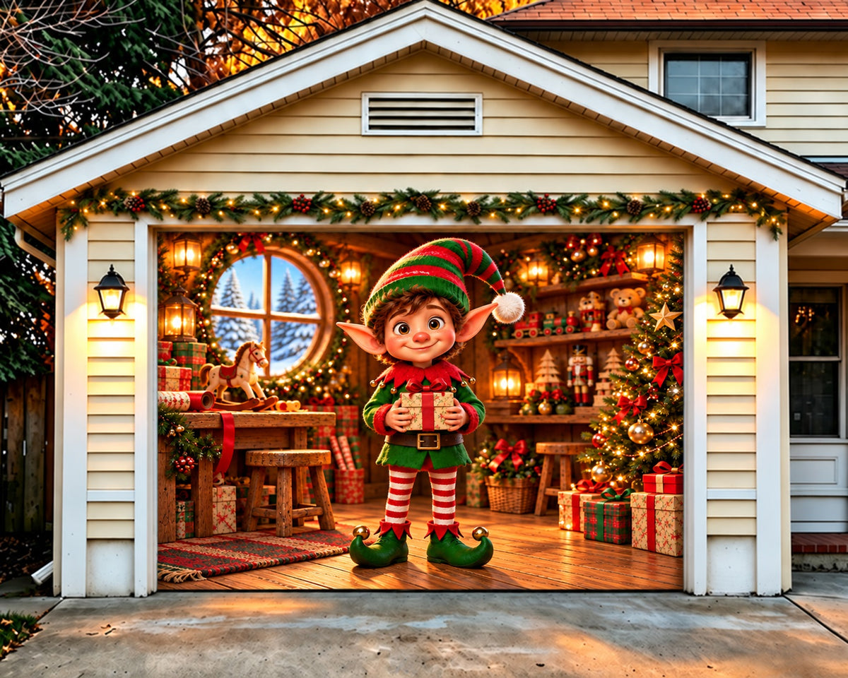 Elf Christmas Garage Door Banner Santa Workshop Gift Christmas Garage Door Banner HQ610-115-1 Car