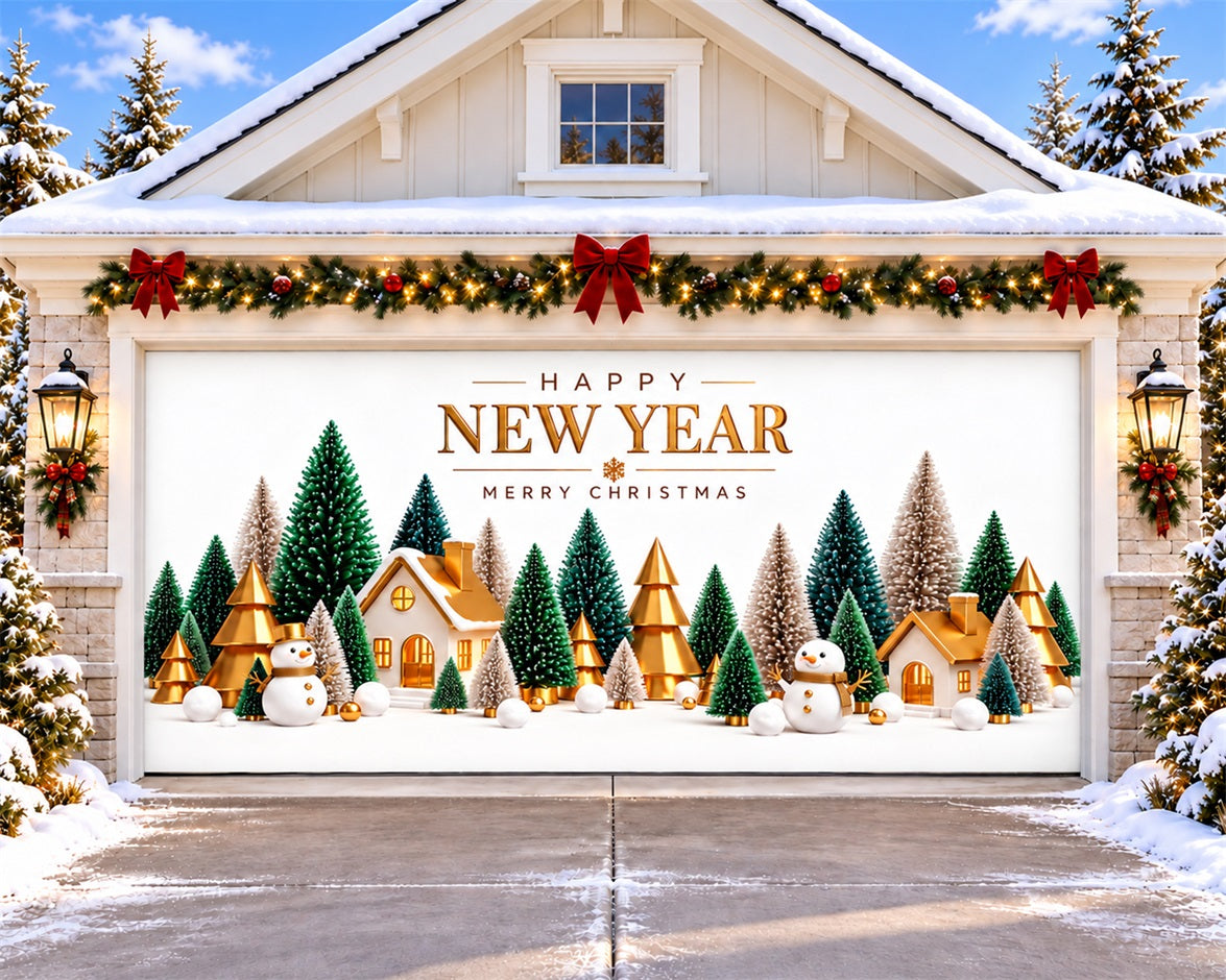 Christmas Party Garage Door Cover Golden Snowman Village Christmas Holiday Garage Door Cover HQ610-118-2 Car