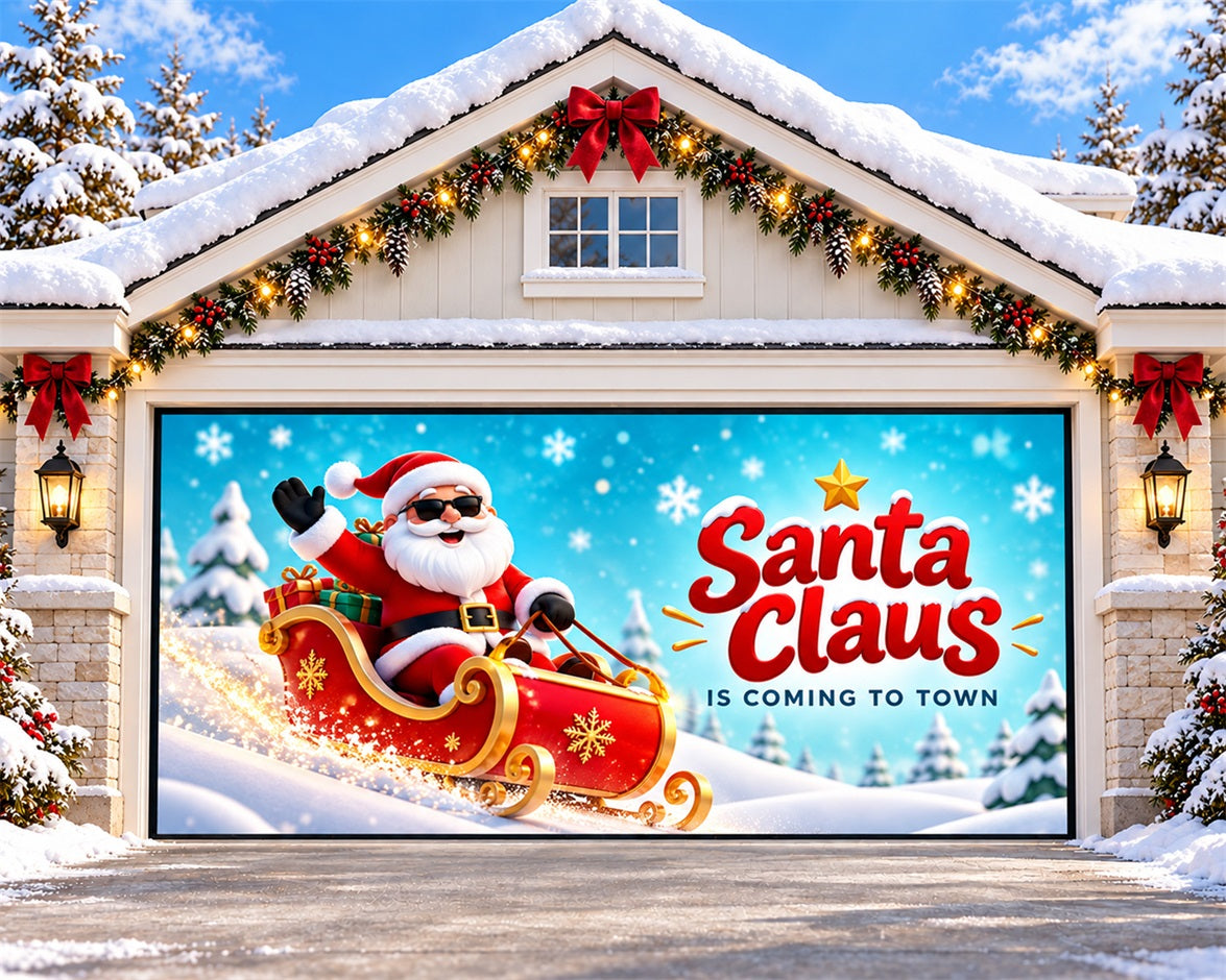 Santa Claus Christmas Garage Door Cover Festive Sleigh Snowy Christmas Garage Door Banner Decoration HQ610-120-2 Car