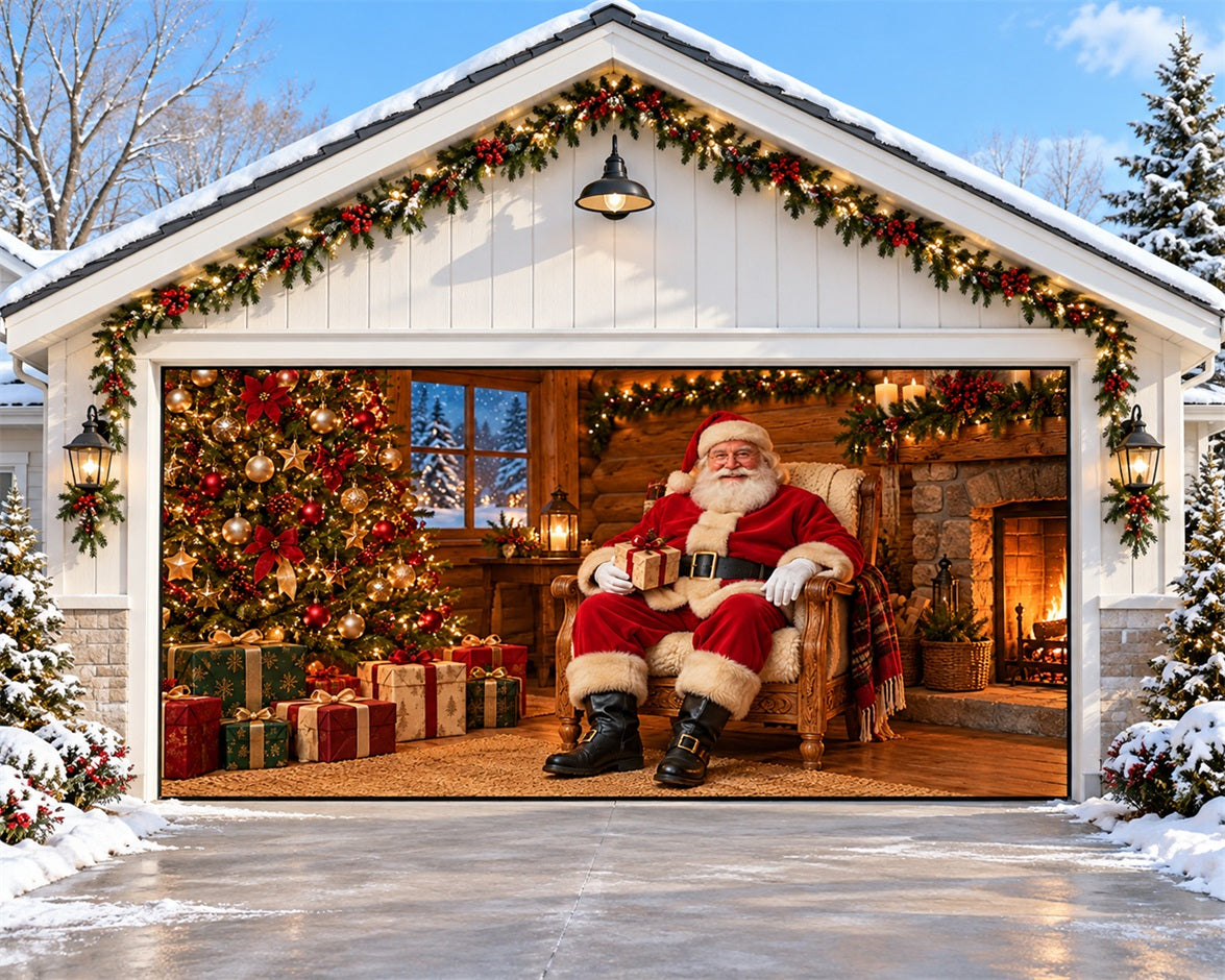 Santa Fireplace Christmas Garage Door Cover Rustic Gift Tree Christmas Garage Door Decoration HQ610-122-2 Car