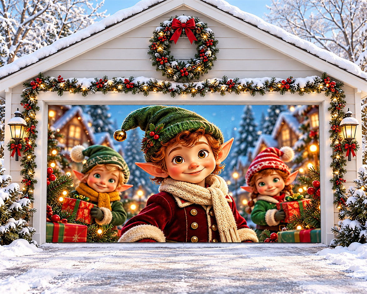 Elf Christmas Garage Door Banner Snowy Gift Village Christmas Garage Door Decor HQ610-123-2 Car