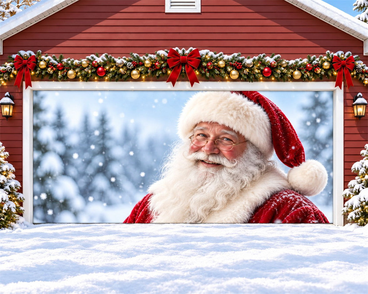 Santa Christmas Garage Door Cover Snowy Winter Portrait Christmas Garage Door Banner HQ610-124-2 Car