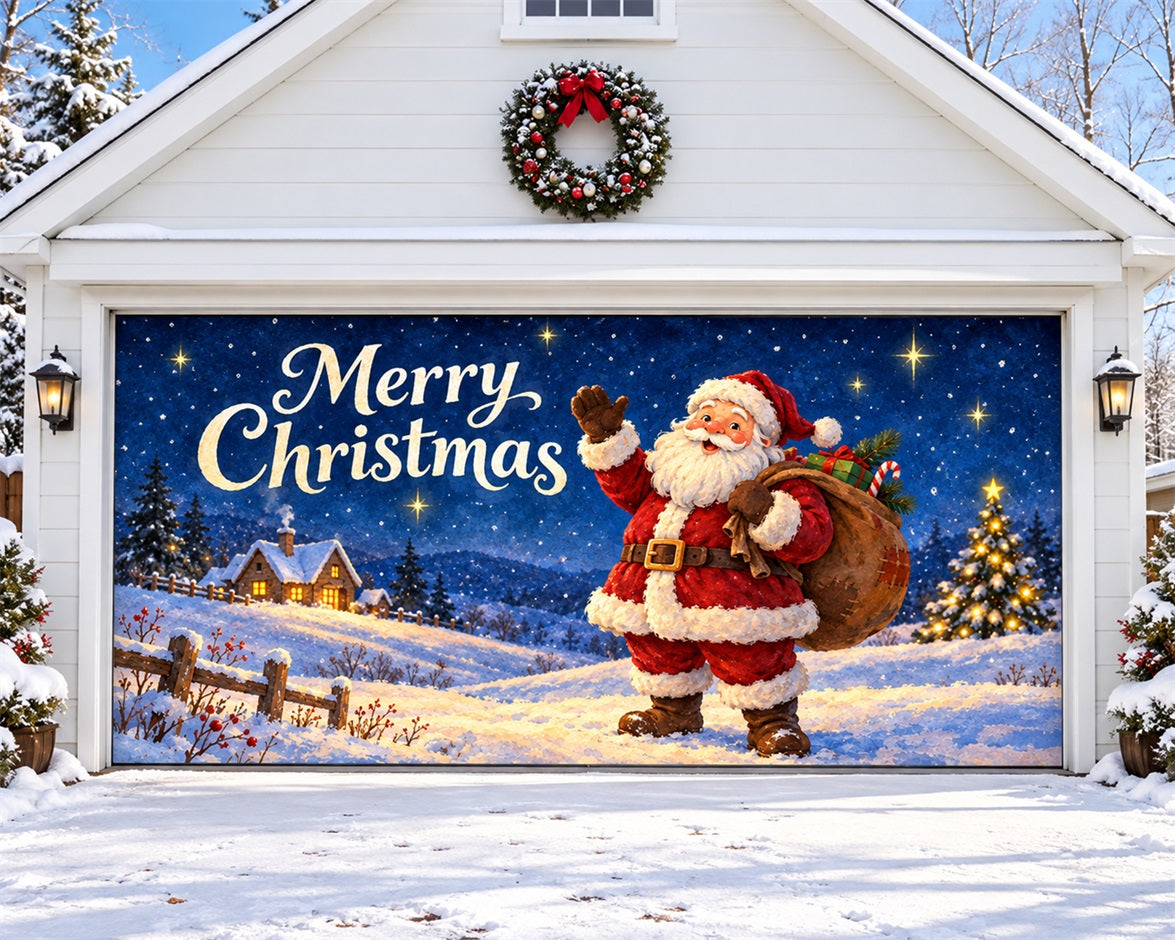 Christmas Santa Garage Door Banner Starry Snowy Village Christmas Outdoor Garage Door Decor HQ610-128-2 Car