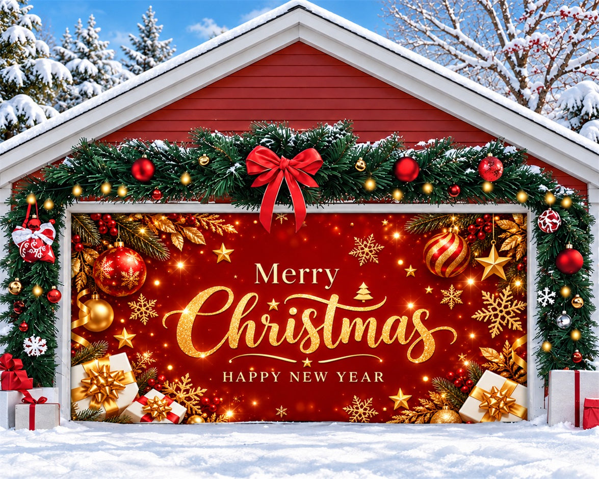 Christmas Gift Garage Door Banner Golden Red Ornaments Christmas Garage Door Banner Decoration HQ610-129-2 Car