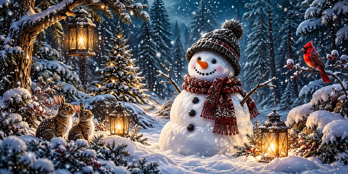 Snowman Christmas Garage Door Cover Forest Cardinal Rabbits Christmas Garage Door Cover HQ610-13-2 Car