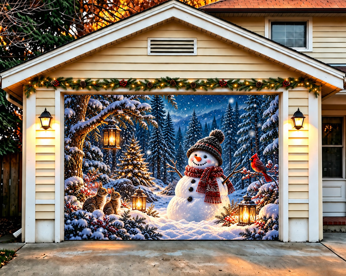 Snowman Christmas Garage Door Cover Forest Cardinal Rabbits Christmas Garage Door Cover HQ610-13-1 Car