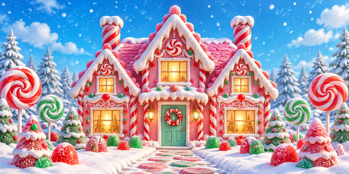 Candyland Christmas Garage Door Banner Pink Candy Cottage Christmas Garage Door Cover HQ610-130-2 Car