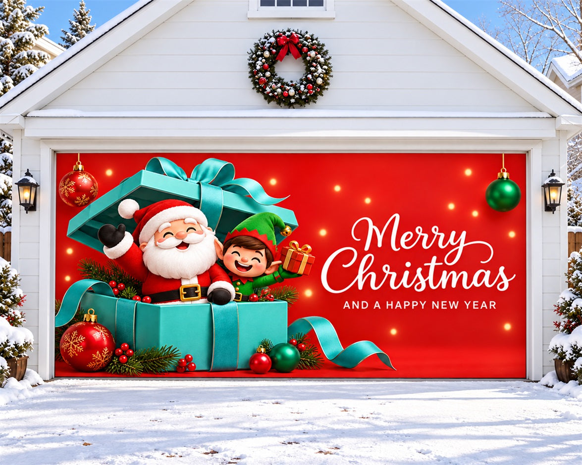 Christmas Party Garage Door Cover Santa Elf Giftbox Christmas Garage Door Decor HQ610-132-2 Car