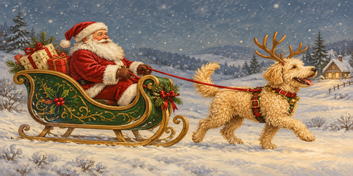 Santa Christmas Garage Door Cover Snowy Sleigh Dog Christmas Garage Door Banner HQ610-133-2 Car