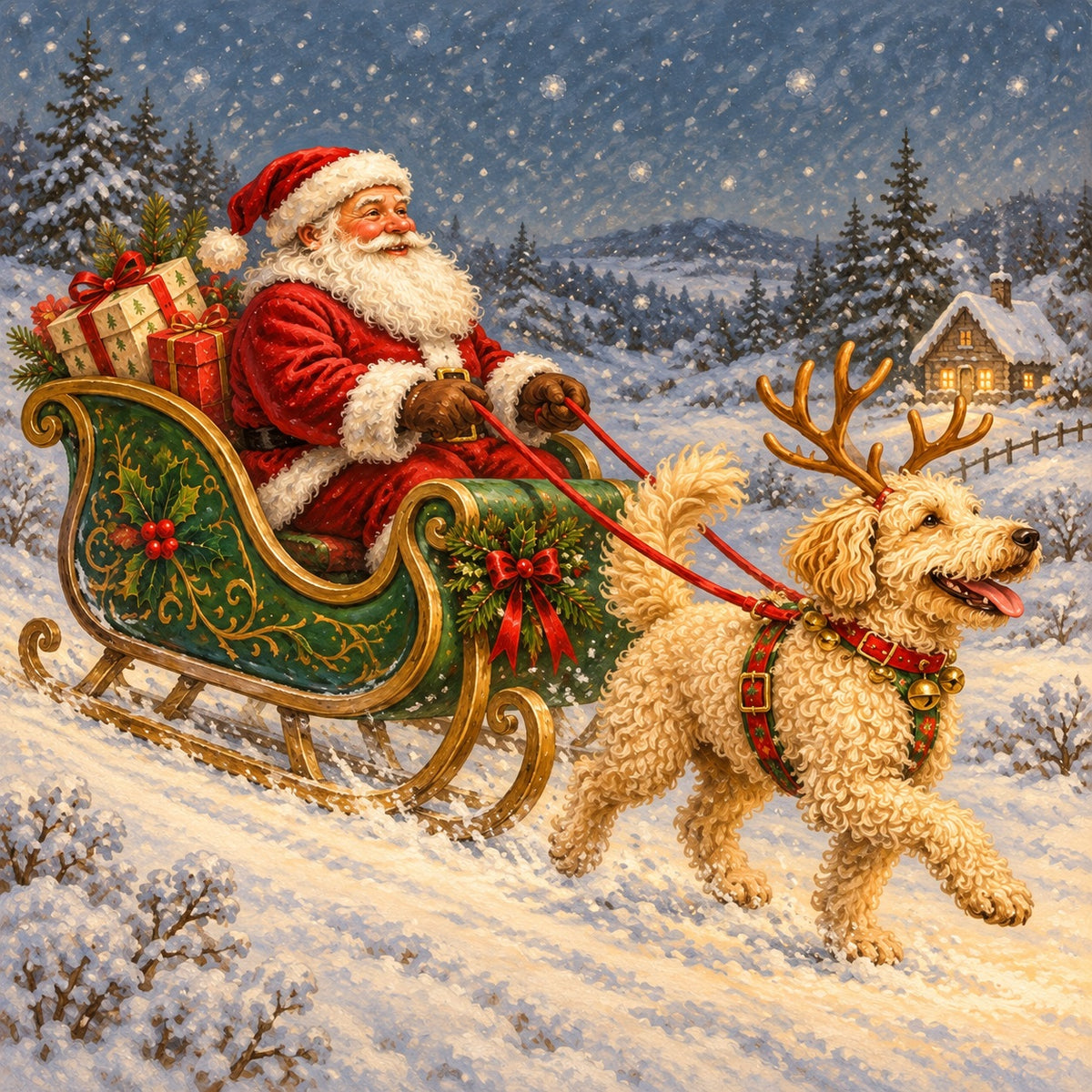 Santa Christmas Garage Door Cover Snowy Sleigh Dog Christmas Garage Door Banner HQ610-133-1 Car
